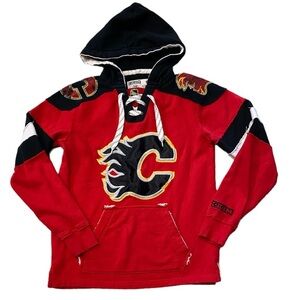 CCM Calgary Flames Hockey‎ Hoodie Sweatshirt Laced Neck Pullover